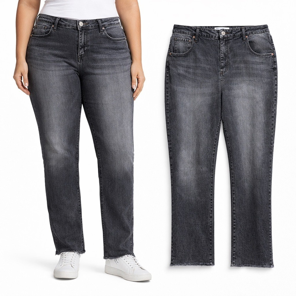 Juicy Couture NWT GRAY‎ Straight Leg Raw Hem Jeans 16W High Rise Denim